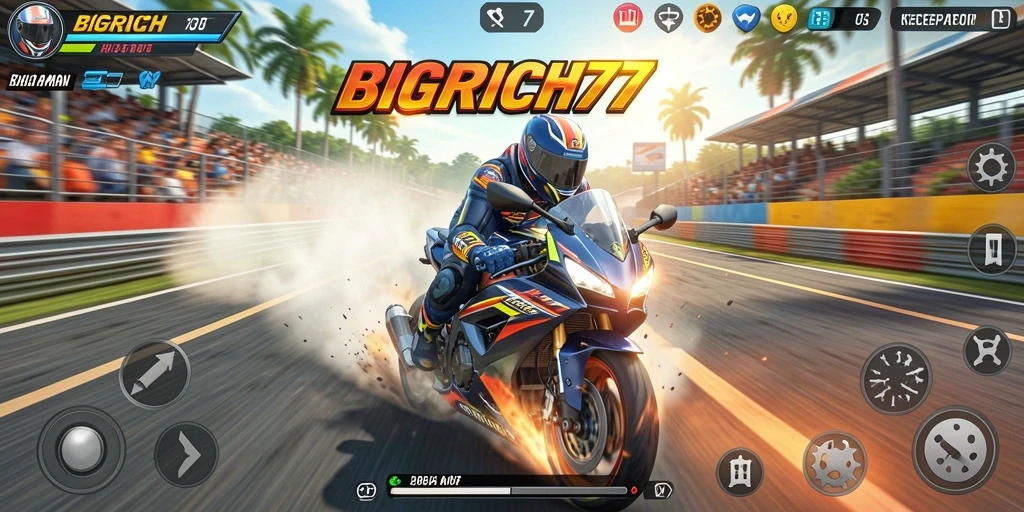 Screenshot menunjukkan pengalaman balapan motor yang seru dan menyenangkan.