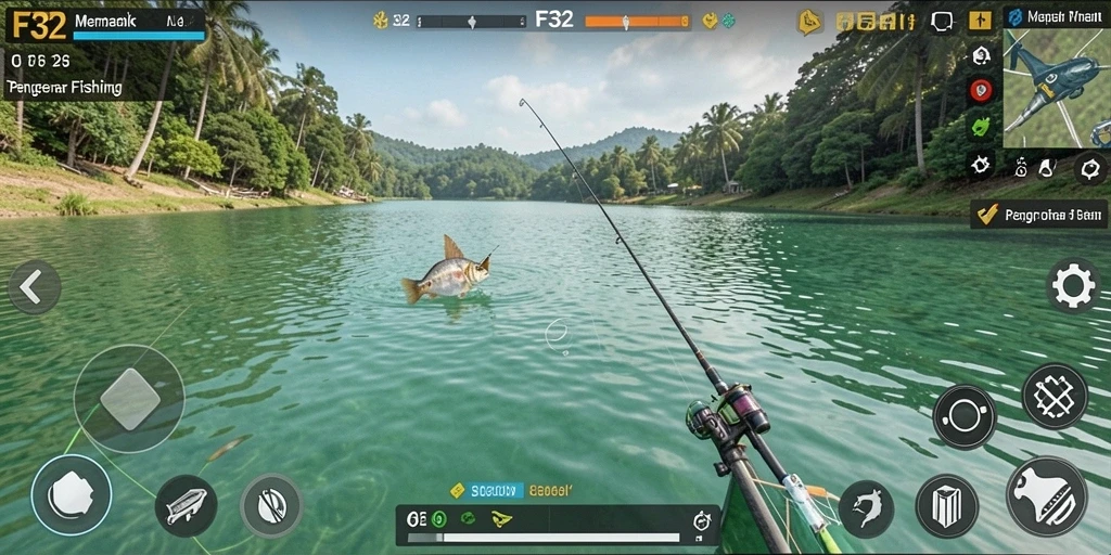 Tangkapan ikan besar dalam gameplay F32 yang menegangkan.