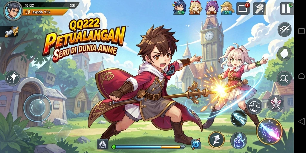 Tampilan gameplay yang menakjubkan dari QQ222 dengan karakter anime yang dinamis.
