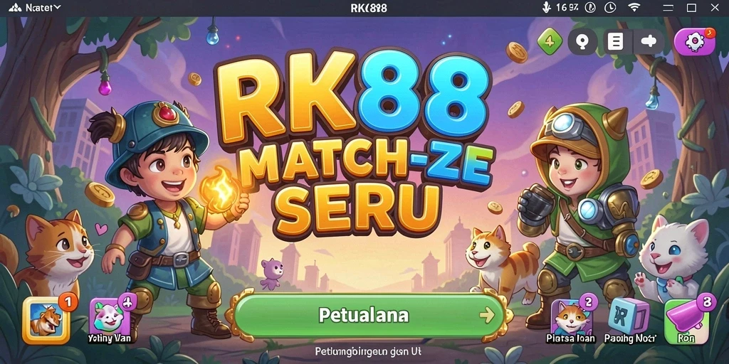 Screenshot gameplay RK88 menampilkan aksi mencocokkan elemen berwarna-warni.