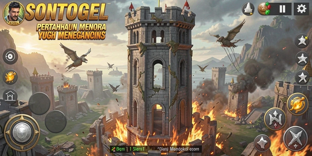 Screenshot gameplay SONTOGEL menampilkan aksi menara yang mendebarkan.